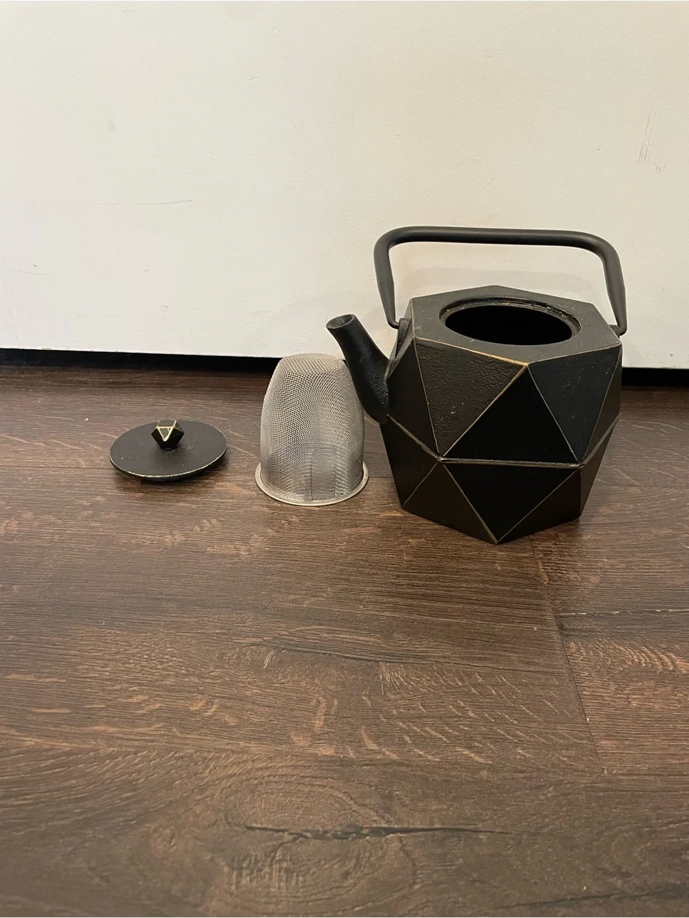 Japanese Cast Iron Teapot Black Geometric Modern With Infuser